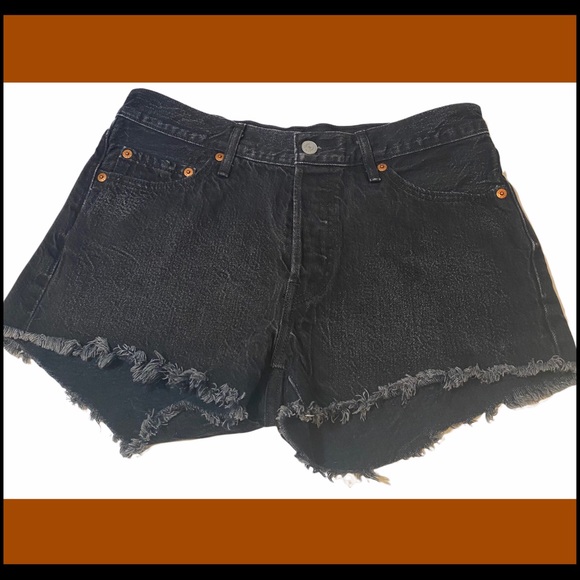BLACK 501 LEVIS HIGH-RISE CUT-OFF SHORTS Sz 28 - Picture 7 of 13